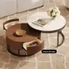 Nesnesis 28"-32" Round Nesting Walnut Coffee Table Set with Sintered Stone Top – 43cm