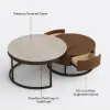 Nesnesis 28"-32" Round Nesting Walnut Coffee Table Set with Sintered Stone Top – 43cm