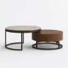 Nesnesis 28"-32" Round Nesting Walnut Coffee Table Set with Sintered Stone Top – 43cm