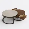 Nesnesis 28"-32" Round Nesting Walnut Coffee Table Set with Sintered Stone Top – 43cm
