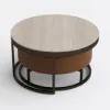 Nesnesis 28"-32" Round Nesting Walnut Coffee Table Set with Sintered Stone Top – 43cm