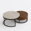Nesnesis 28"-32" Round Nesting Walnut Coffee Table Set with Sintered Stone Top – 43cm