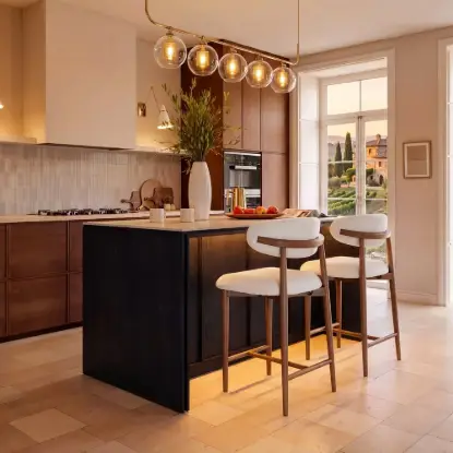 Picture of Panvyr 72" Faux Travertine Sintered Stone Kitchen Island with Storage & LED Light