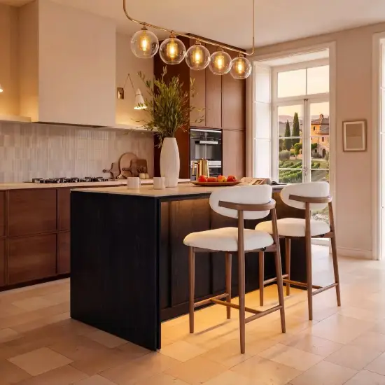 Picture of Panvyr 72" Faux Travertine Sintered Stone Kitchen Island with Storage & LED Light