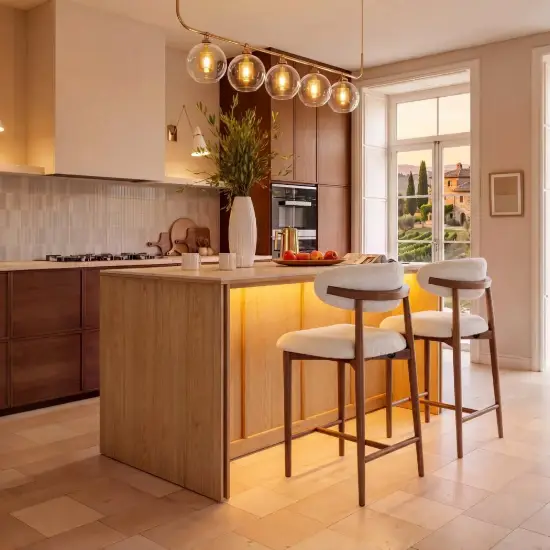 Panvyr 183cm Faux Travertine Sintered Stone Kitchen Island with Storage & LED Light