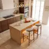 Panvyr 183cm Faux Travertine Sintered Stone Kitchen Island with Storage & LED Light