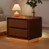 Haloa Walnut 2-Drawer LED Nightstand with Charging Station