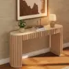 Aura 60" Ash Wood Fluted Natural Console Table With Sintered Stone Top