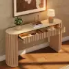 Aura 60" Ash Wood Fluted Natural Console Table With Sintered Stone Top