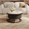 Nesnesis 28"-32" Round Nesting Walnut Coffee Table Set with Sintered Stone Top – 42cm