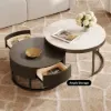 Nesnesis 28"-32" Round Nesting Walnut Coffee Table Set with Sintered Stone Top – 42cm