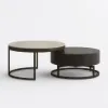 Nesnesis 28"-32" Round Nesting Walnut Coffee Table Set with Sintered Stone Top – 42cm