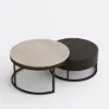 Nesnesis 28"-32" Round Nesting Walnut Coffee Table Set with Sintered Stone Top – 42cm