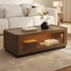 47" Glass Door Walnut Coffee Table with Storage and LED