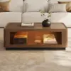 47" Glass Door Walnut Coffee Table with Storage and LED
