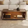 47" Glass Door Walnut Coffee Table with Storage and LED