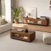 47" Glass Door Walnut Coffee Table with Storage and LED