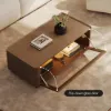 47" Glass Door Walnut Coffee Table with Storage and LED
