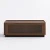 47" Glass Door Walnut Coffee Table with Storage and LED