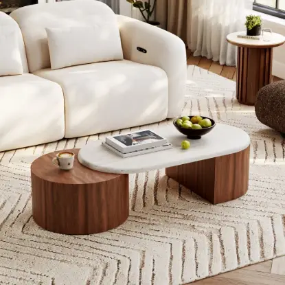 Picture of 47"-60" Extendable Walnut Coffee Table with Travertine Veneer Top