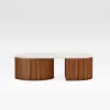 47"-60" Extendable Walnut Coffee Table with Travertine Veneer Top
