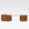 47"-60" Extendable Walnut Coffee Table with Travertine Veneer Top