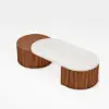 47"-60" Extendable Walnut Coffee Table with Travertine Veneer Top
