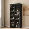 Arune Black Glass Tall Display Cabinet with Drawers & LED Light