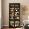 Arune Black Glass Tall Display Cabinet with Drawers & LED Light