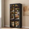 Arune Black Glass Tall Display Cabinet with Drawers & LED Light