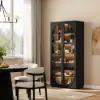 Arune Black Glass Tall Display Cabinet with Drawers & LED Light