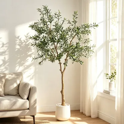 7ft Artificial Olive Tree with Planter and Decorative Pebbles