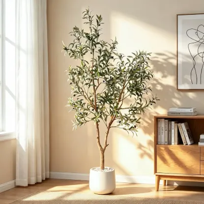 6 ft. Artificial Olive Tree with Planter and Decorative Pebbles