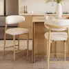 Modern Warm White Boucle Counter Stool with Natural Rubber Wood Legs, 1 Piece