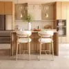 Modern Warm White Boucle Counter Stool with Natural Rubber Wood Legs, 1 Piece