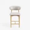 Modern Warm White Boucle Counter Stool with Natural Rubber Wood Legs, 1 Piece