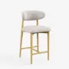 Modern Warm White Boucle Counter Stool with Natural Rubber Wood Legs, 1 Piece