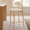 Modern Warm White Boucle Bar Stool with Natural Wooden Legs, 1 Piece
