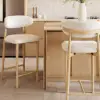 Modern Warm White Boucle Bar Stool with Natural Wooden Legs, 1 Piece