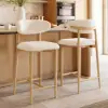 Modern Warm White Boucle Bar Stool with Natural Wooden Legs, 1 Piece