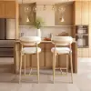 Modern Warm White Boucle Bar Stool with Natural Wooden Legs, 1 Piece