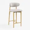 Modern Warm White Boucle Bar Stool with Natural Wooden Legs, 1 Piece