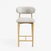 Modern Warm White Boucle Bar Stool with Natural Wooden Legs, 1 Piece