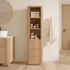 Fluted 58" Bathroom Linen Cabinet with 3 Drawers and Open Shelves