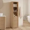 Fluted 58" Bathroom Linen Cabinet with 3 Drawers and Open Shelves
