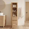 Fluted 58" Bathroom Linen Cabinet with 3 Drawers and Open Shelves