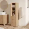 Fluted 58" Bathroom Linen Cabinet with 3 Drawers and Open Shelves