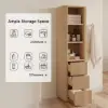 Fluted 58" Bathroom Linen Cabinet with 3 Drawers and Open Shelves