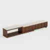 71"-108" Extendable Walnut TV Stand with Sintered Stone Top & Cabinets