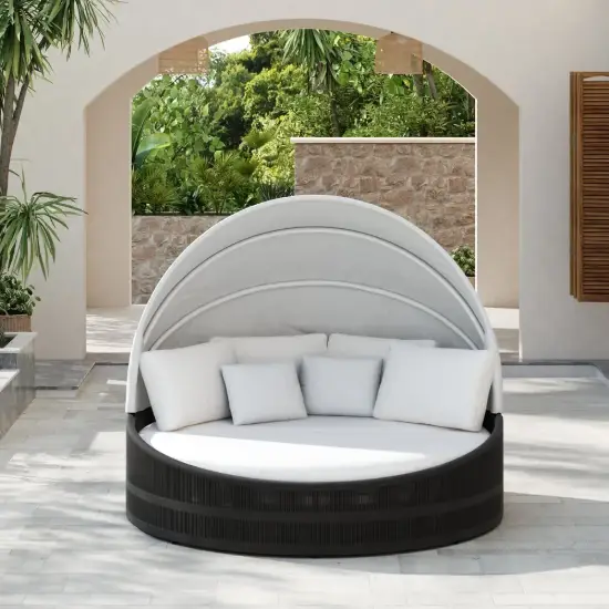Costra Weatherproof Round Patio Daybed with Adjustable Canopy in Black